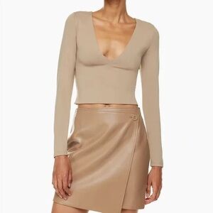 Aritzia Babaton Contour Long Sleeve V Neck Tan Long Sleeve Top